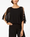 Msk Petites Womens Chiffon Rhinestone Blouse In Black