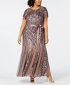 R & M RICHARDS PLUS SIZE SEQUINED GODET GOWN