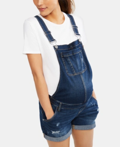 Indigo Blue Maternity Denim Overalls In Dark Wash