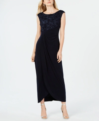 Connected Soutache Faux-wrap Gown In Black