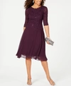 ALEX EVENINGS SEQUINED LACE CONTRAST DRESS