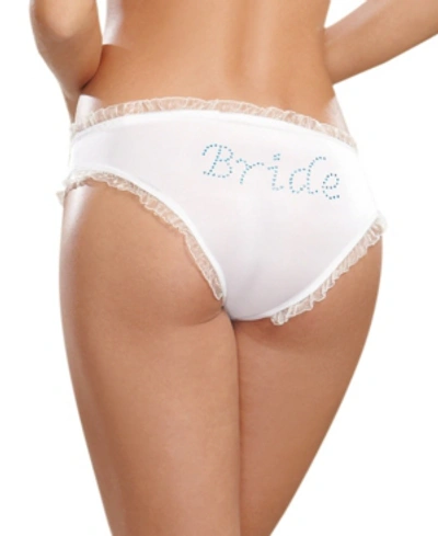 Dreamgirl Women's Microfiber Low-rise Panty With Rhinestone "bride" Detail In White