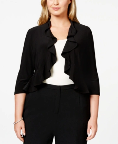 R & M Richards Plus Size Ruffled Bolero In Black