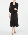 R & M Richards Sleeveless Beaded V-neck Dress And Jacket In Black