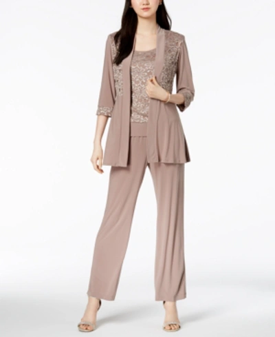 R & M Richards Sequined Lace 2-pc. Set In Mocha