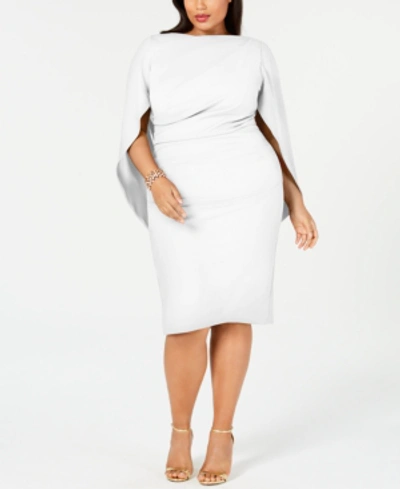 Betsy & Adam Plus Size Ruched Cape Dress In White