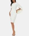 Betsy & Adam Cape Sleeve Crepe Sheath Dress In White