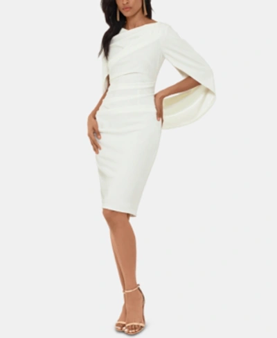 Betsy & Adam Cape Sleeve Crepe Sheath Dress In White