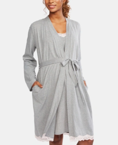 Motherhood Maternity Lace-trim Nursing Nightgown & Robe In Gray