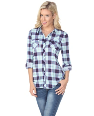 White Mark Women's Oakley Stretchy Plaid Top In Light Green