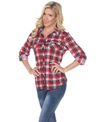 White Mark Women's Oakley Stretchy Plaid Top In Medium Red