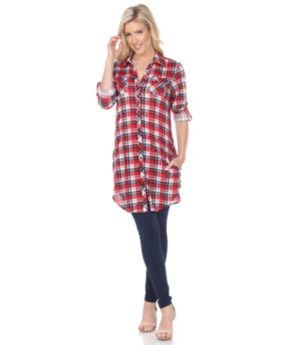 White Mark Women's Piper Stretchy Plaid Tunic In Medium Red