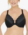 Glamorise Women's Plus Size Wonder Wire Front Close T-back Bra 1246 In Black