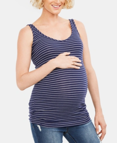 A Pea In The Pod Luxe Rib Knit Maternity Tank Top In Navy-white Stripe