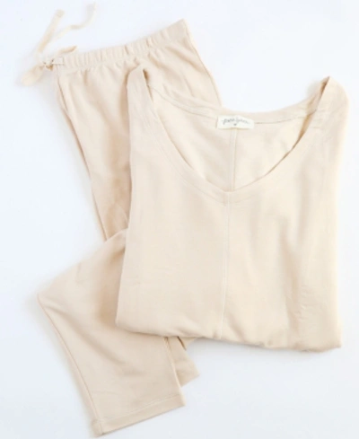 Nine Space Delilah Short Sleeve Loungewear Set In Beige