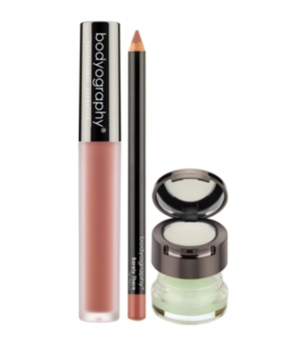 Bodyography Lip Scrub, Balm, Lip Pencil, Liquid Lipstick Bundle In Beige