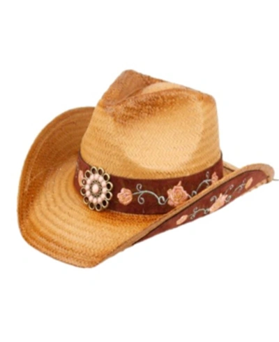 Epoch Hats Company Cowboy Hat With Floral Trim Band And Stud In Natural