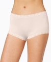 Maidenform Lace Trim Microfiber Boyshort Underwear 40760 In Sandshell (nude 5)