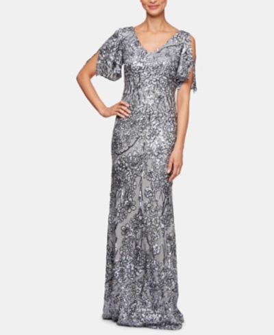 Alex Evenings Women's Sequin Embellished Split-sleeve Gown In Silver