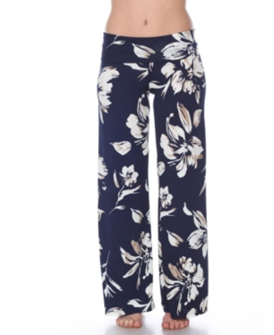 White Mark Flower Print Palazzo Pants In Navy