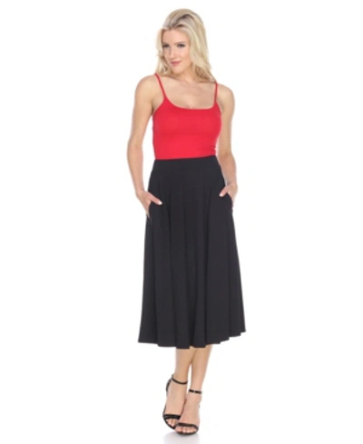 White Mark Flared Midi Skirt With Pockets In Black