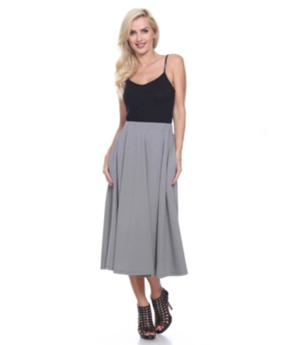 White Mark Flared Midi Skirt With Pockets In Gray