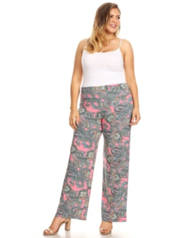 White Mark Plus Size Paisley Print Palazzo Pants In Pink