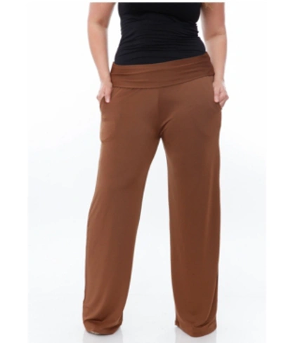 White Mark Plus Size Solid Palazzo Pants In Brown