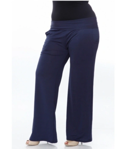 White Mark Plus Size Solid Palazzo Pants In Navy