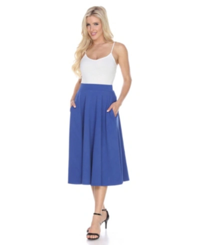 White Mark Flared Midi Skirt With Pockets In Royal