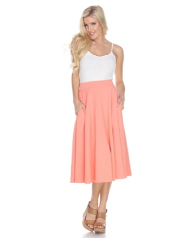 White Mark Flared Midi Skirt With Pockets In Coral