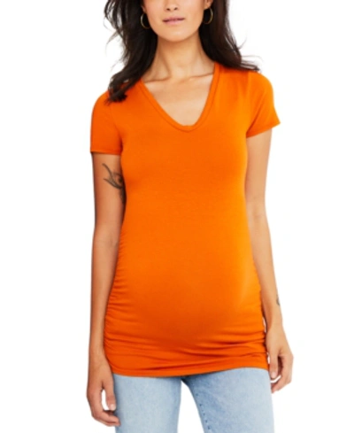 A Pea In The Pod Maternity Ruched T-shirt In Rust Orange