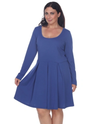 White Mark Plus Womens Pleated Textured Mini Dress In Blue