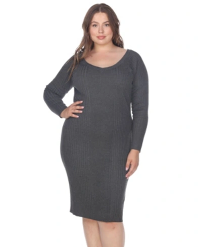 White Mark Plus Size Paisley Flower Embroidered Sweater Dress In Gray