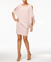 Sl Fashions Metallic-trim Capelet Sheath Dress In Faded Rose