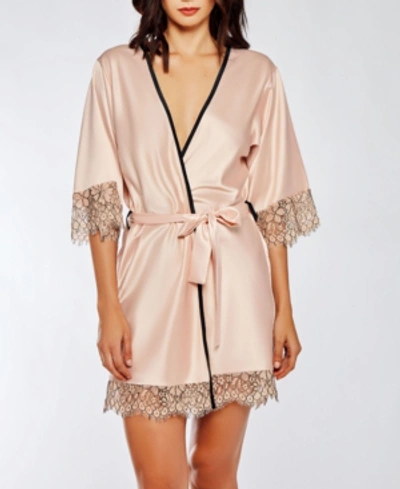 Icollection Plus Size Eyelash Flower Lace Wrap Robe Lingerie, Online Only In Blush