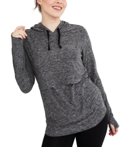 Motherhood Maternity Tiered Nursing Hoodie In Black-grey Spacedye