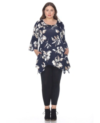 White Mark Plus Size Blanche Tunic Top In Navy