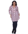 White Mark Plus Piper Stretchy Plaid Tunic In Red White
