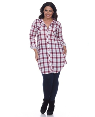 White Mark Plus Piper Stretchy Plaid Tunic In Grey
