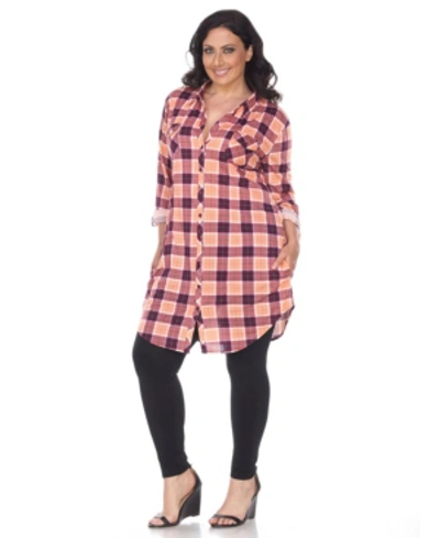 White Mark Plus Piper Stretchy Plaid Tunic In Orange Pur