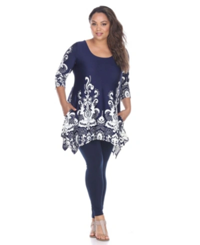 White Mark Plus Yanette Tunic Top In Blue