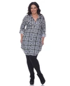 White Mark Plus Piper Stretchy Plaid Tunic In White Black