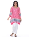 White Mark Plus Size Antonia Cut-out Shoulder Tunic In Fuchsia Wh