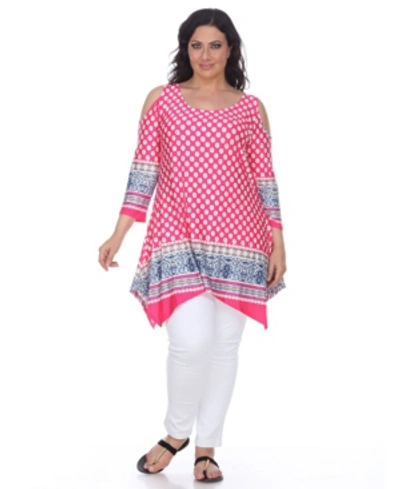 White Mark Plus Size Antonia Cut-out Shoulder Tunic In Pink