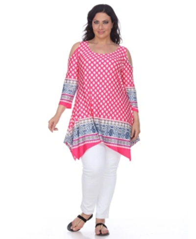 White Mark Plus Size Antonia Cut-out Shoulder Tunic In Fuchsia White