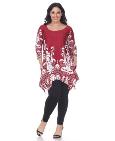 White Mark Plus Yanette Tunic Top In Burgundy