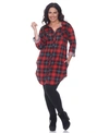 White Mark Plus Piper Stretchy Plaid Tunic In Red Black