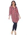 White Mark Plus Piper Stretchy Plaid Tunic In Red Blue