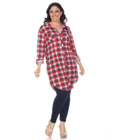 White Mark Plus Piper Stretchy Plaid Tunic In Red Blue